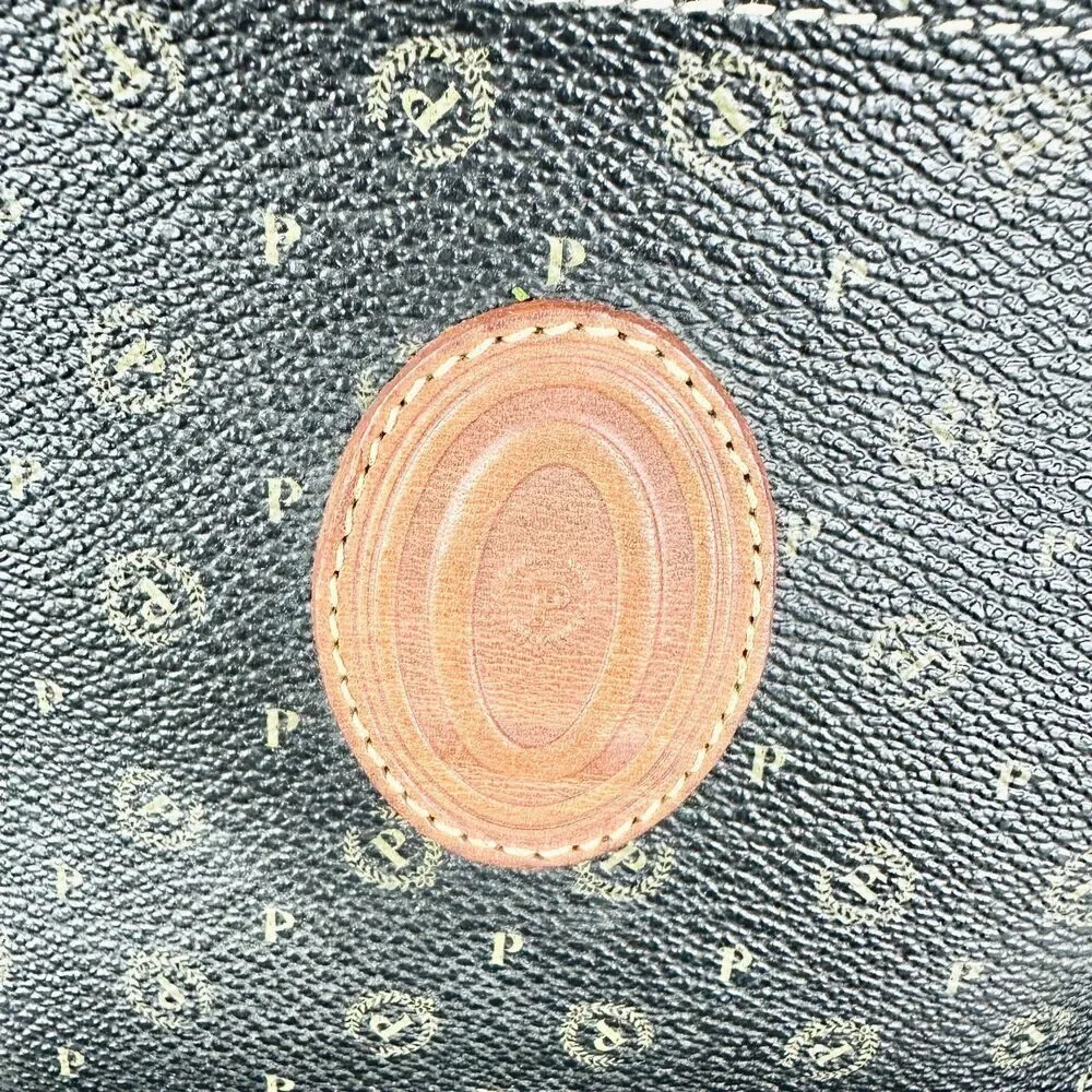 Pollini Vintage Leather Monogram Vanity Case Travel Toiletry Carry On Cosmetic